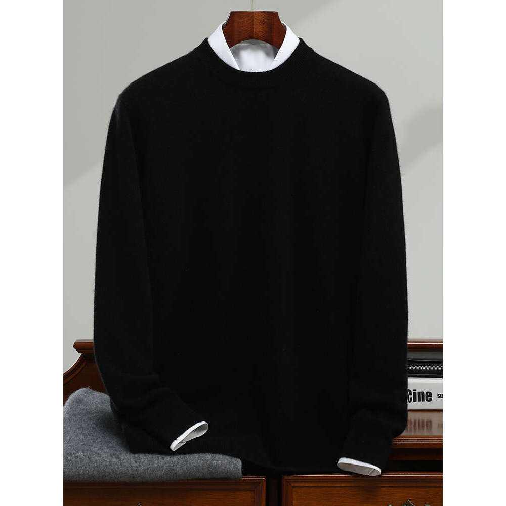 Light Lurxury Autumn Winter 100% Pure Cashmere Sweater Men O-Neck Knit Pullovers Youth Loose Warm Tops Business Casual Shirt