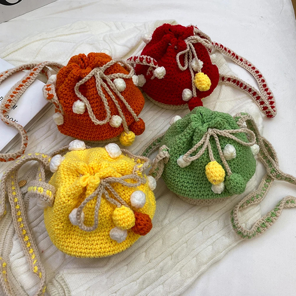 Womens shoulder bag womens fashionable knitted mushroom hit colored shoulder bag cross shaped body bag womens casual mini wallet 241025