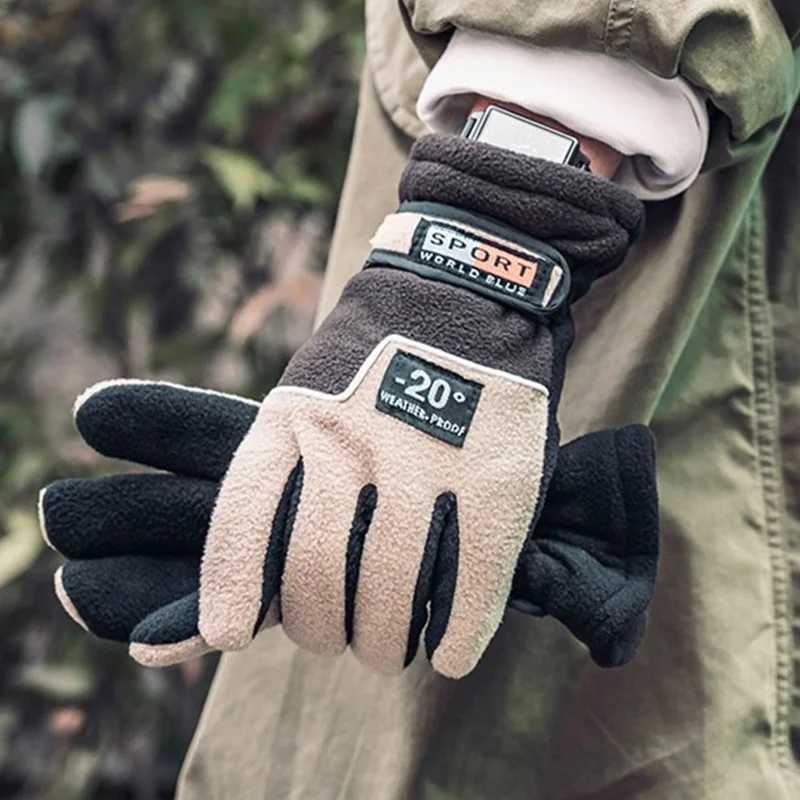 -20 Velvet Skiing Gs Wool Winter Hot Mens Outdoor Sports Anti slip Warm Full Finger Hand G Mountain Cycling Gloves W241026