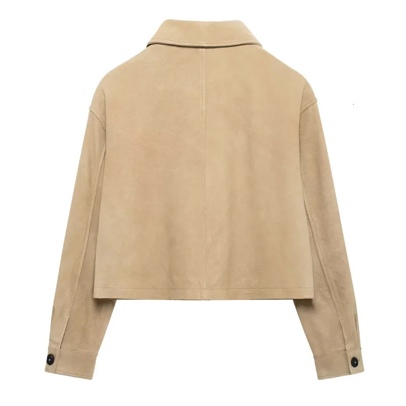 TRAF jacket trimmed suede jacket womens autumn button up jacket short solid jacket casual long sleeved jacket half season jacket printed jacket 241025