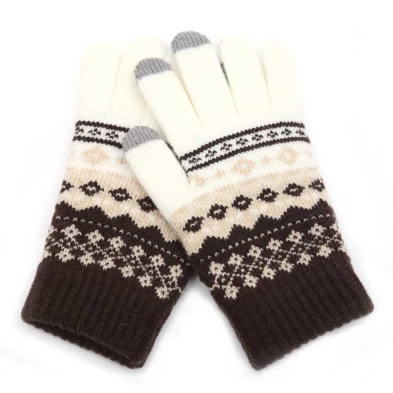 2024 Winter Warm Knitted Cashmere Wool Gs Mens Wrist Gs Snowflake Pattern Knitted Full Finger Skiing and Warm G Neutral W241026