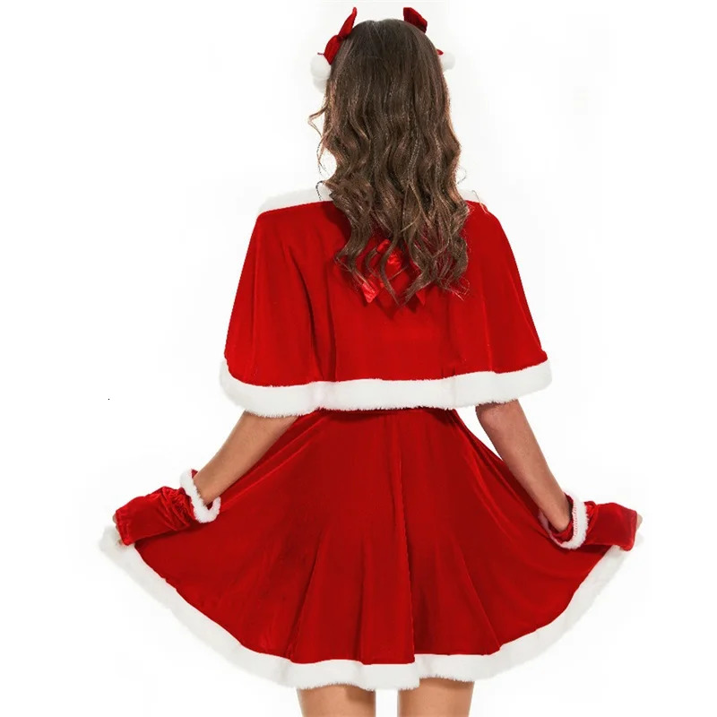 Christmas Costume Set for Women Adorable Dress with Matching Hair Clips Cape and Gloves Perfect Cosplay 241025