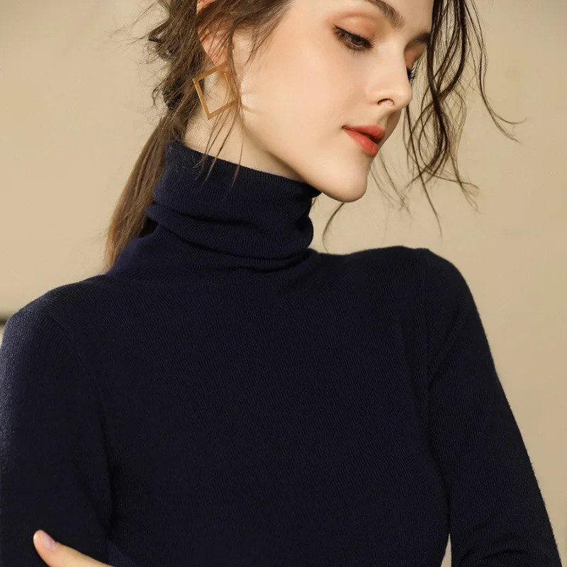 Women Sweater Winter Cashmere Turtleneck Warm Knitwear Korean Casual Solid Bottoming Shirt Fashion Knit Pullovers Brown 241025