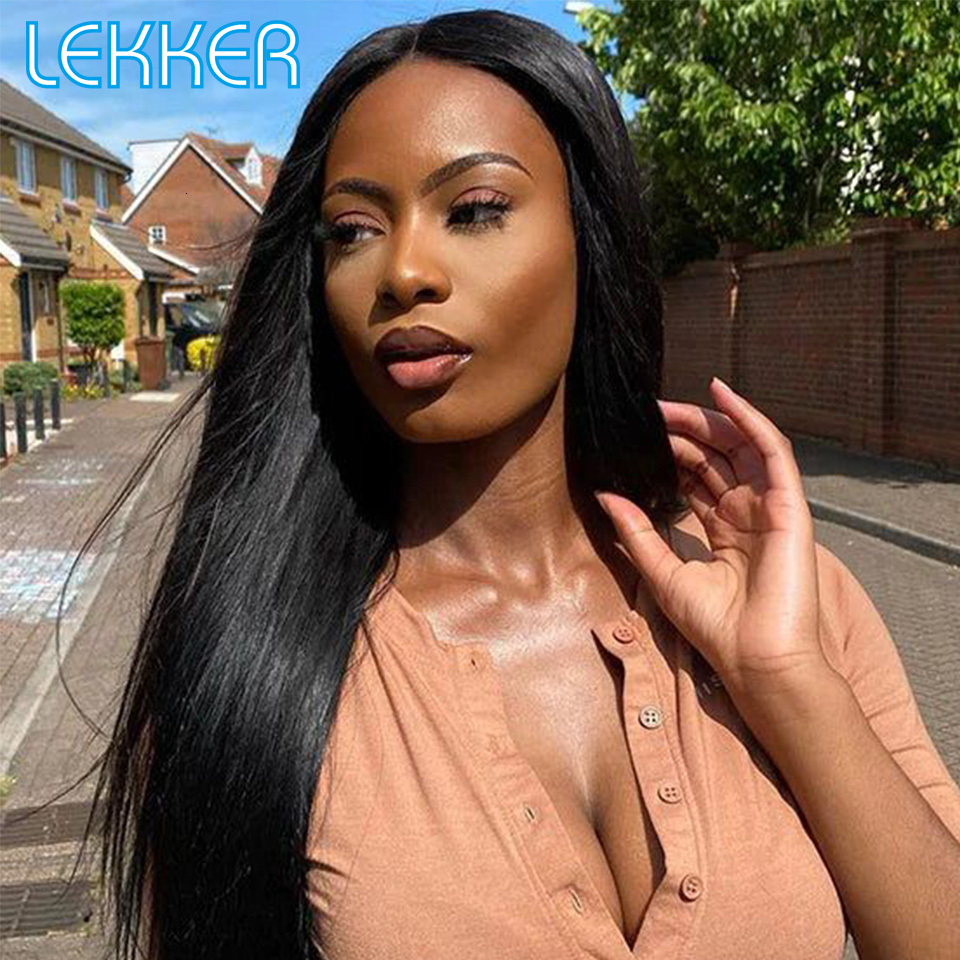 Lekker Bone Straight 4x4 Closure Lace 100% Human For Women Glueless Brazilian Remy Natural Black Hair Free Long Wigs