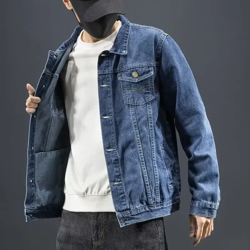 Spring Autumn Mens Denim Jacket Korean Style Slim Fit Smooths Your Silhouette Trendy Casual Top For Autumnwinter 241025