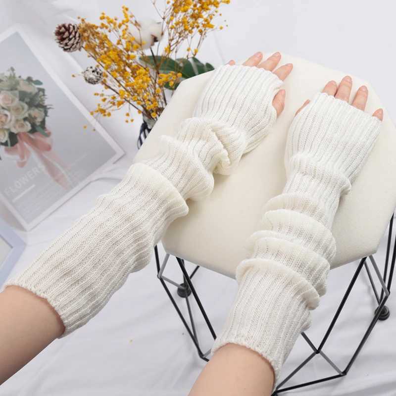 Womens long finger Gs Soft Womens G Lolita Kaii Winter Warm Knitted Sleeves Girls Punk Gothic Gs W241026