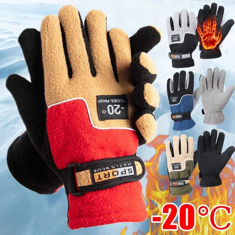 -20 Velvet Skiing Gs Wool Winter Hot Mens Outdoor Sports Anti slip Warm Full Finger Hand G Mountain Cycling Gloves W241026