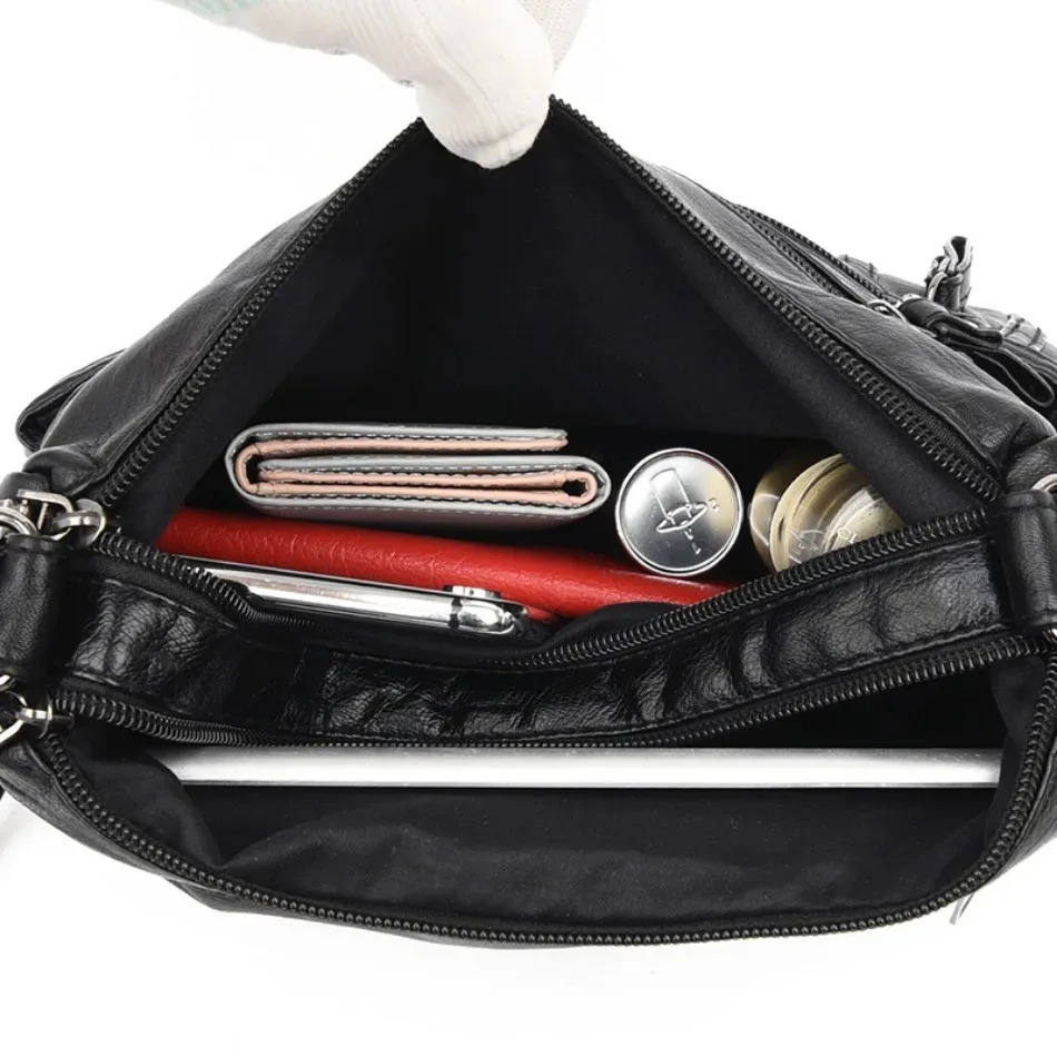 Fashion Soft Leather Crossbody Bags for Women 2024 Casual Female Multi Pocket Messenger Bags Retro Handbags Ladies Shoulder Bags 241025