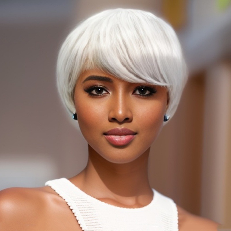 African ladies middle-aged and elderly wig side bangs fluffy short hair chemical fiber headpiece