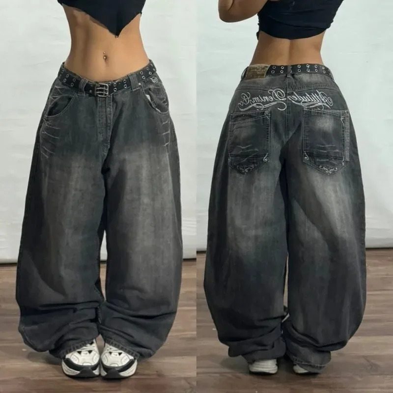 Y2K Fashion Women Letter Print Baggy Jeans Streetwear Vintage Gothic Casual Joker High Waist Wide Leg Pants Clothing 241025