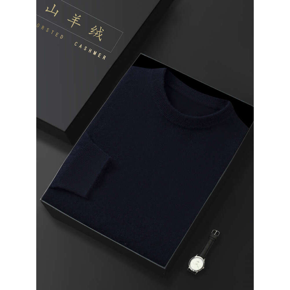 Aliselect Autumn Winter Men 100% Sweater O-Neck Long Sleeve Pullover Basic Soft Warm Cashmere Knitwear Smart Casual Top