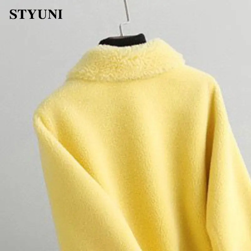 Yellow Solid Thick Woolen Long Sleeve High Waist With Belt Buttons Jacket Wool Blends Korean Fashion Coat Winter 2023 241025