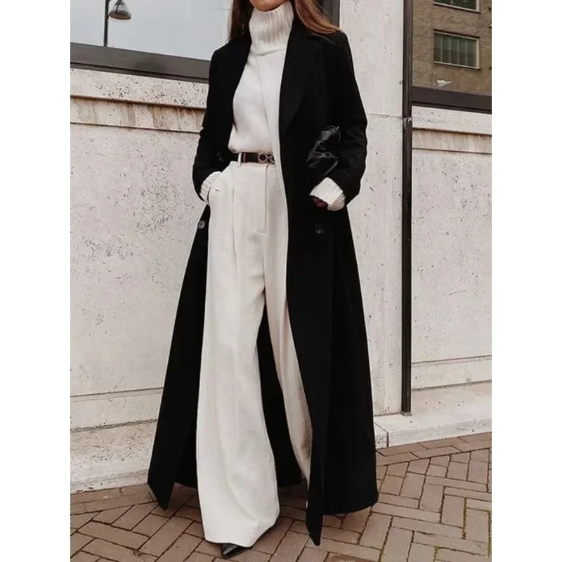 Autumn Winter Fashion Women Coat Y2K Chic Loose Long Oversize Warm Thick Trench Wool Blend Jacket Outwear 241025