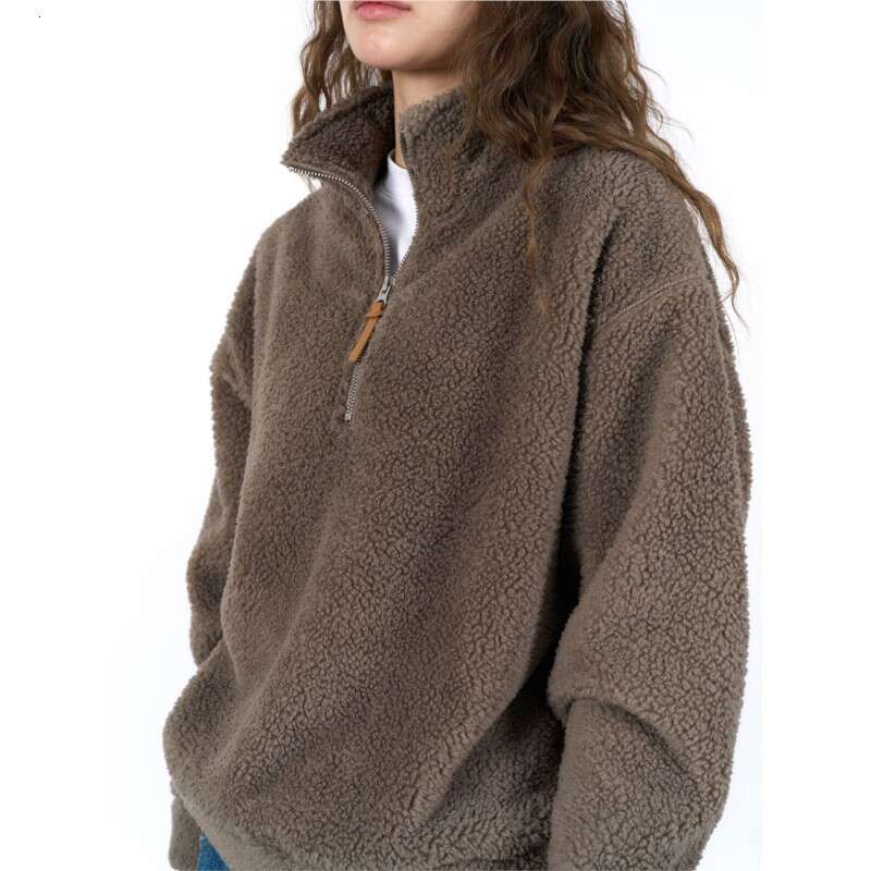 Johnature Autumn Winter Korean Lamb Wool Semi-High Neck Sweatshirt 2024 Casual New Loose Thickened Thermal Women Hoodies