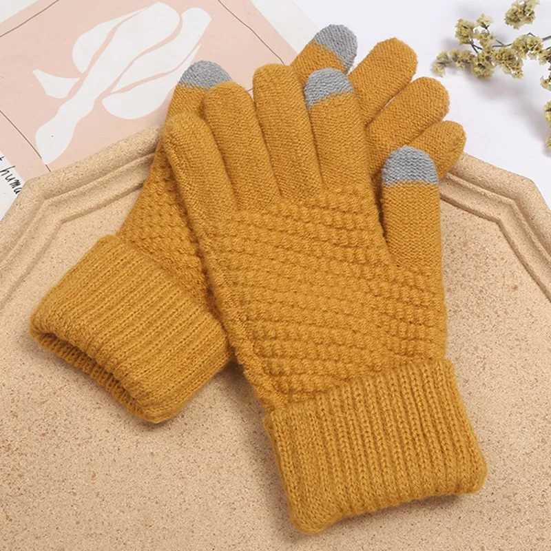 Winter Touch Screen Gs Womens Warm Elastic Knitted Gloves Simulated Wool Full Finger Tube Womens Crochet Hook Thick W241026