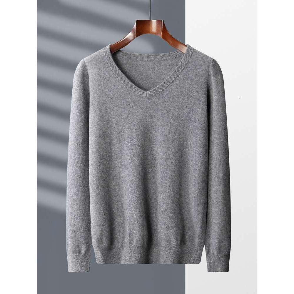 New Fashion Spring And Autumn Sweater For Men 100% Cashmere V-Neck Long Sleeve Pullover Casual Plus Size Tops Warm Knit Shirt