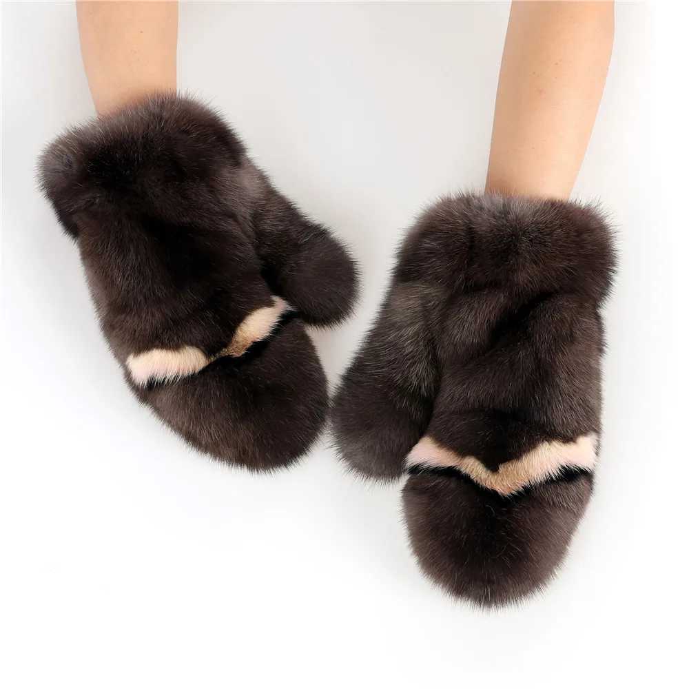 Luxury mink fur womens winter warmth Gs genuine leather mink gloves with warm and fluffy wrists W241026