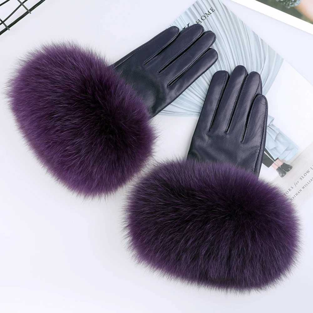 Sheepskin natural fur decoration G womens genuine leather wrist warmth G winter warmth fashion gloves wool lining W241026