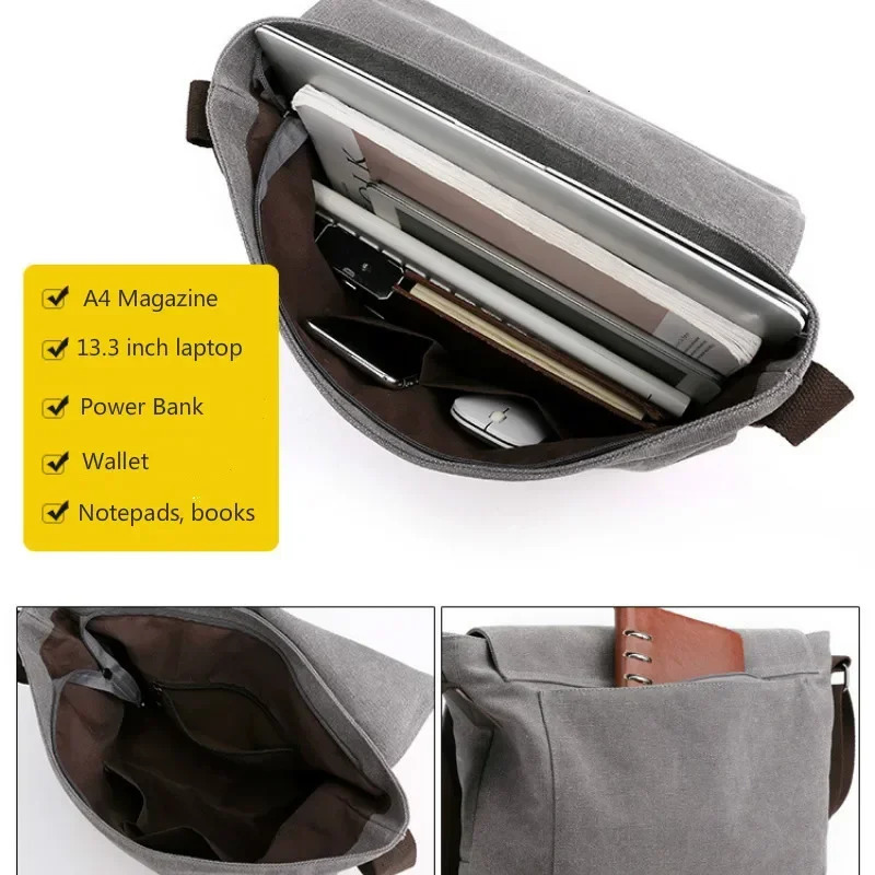 Men Canvas Crossbody Shoulder Messenger Bags Man Fashion Cross Body Bag Casual Solid Multi Function Portable Male Bag 241025