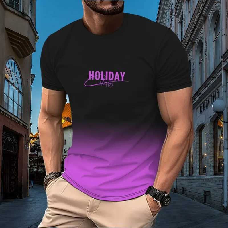 New summer mens graduate student color letter printed T-shirt casual short sleeved O-neck outdoor activity casual quick drying top W241026