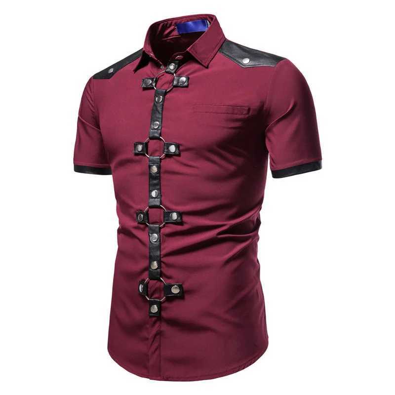 Wxw4754 Spring/Summer Black Short Sleeve Shirt Mens Gothic Hardcover Shirt Mens Ultra Thin Punk Rivet Mens Shirt W241026