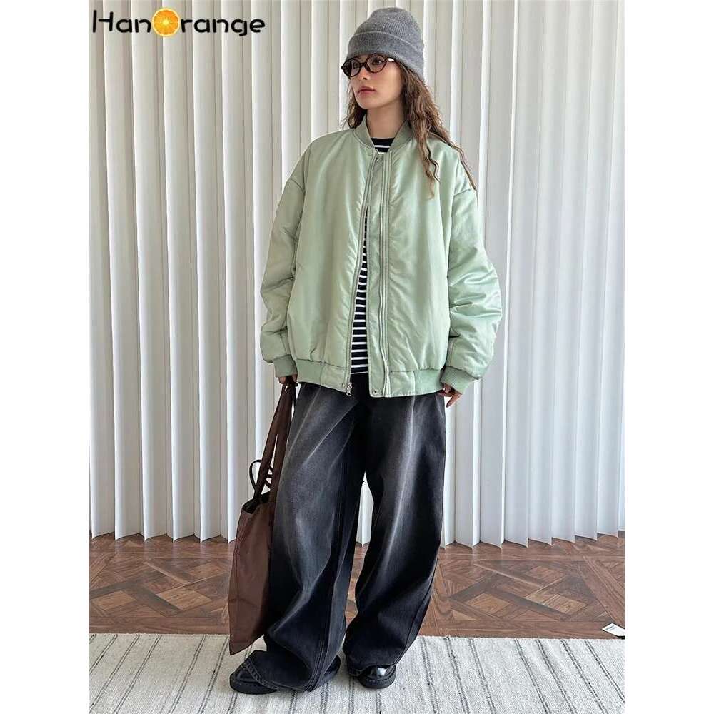 Hanorange 2024 Winter Pilot Cotton-Padded Jacket Women Both Sides Wearable Comfortable Warm Loose Parkas Black/Mint Green