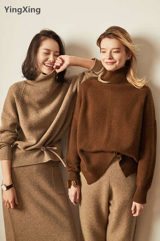 DY Autumn And Winter New Cashmere Women's High-Necked Pullover Loose Thick Sweater Short Paragraph Knit Shirt