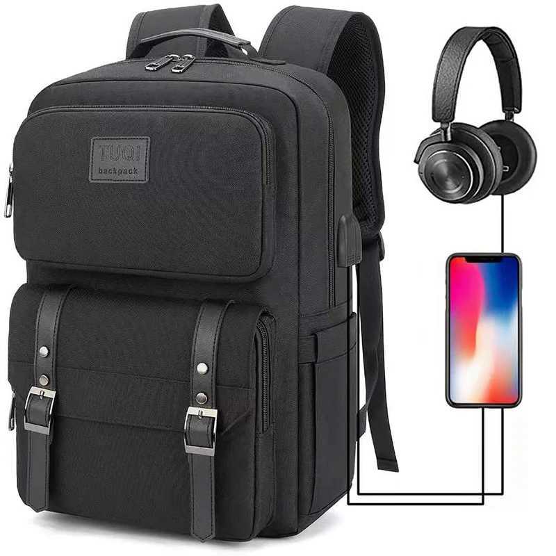 New Fi Portable Travel Anti-theft Design Backpack With Large Capacity Black Nyl Cloth Laptop Bag With USB Charging PortXJ241026
