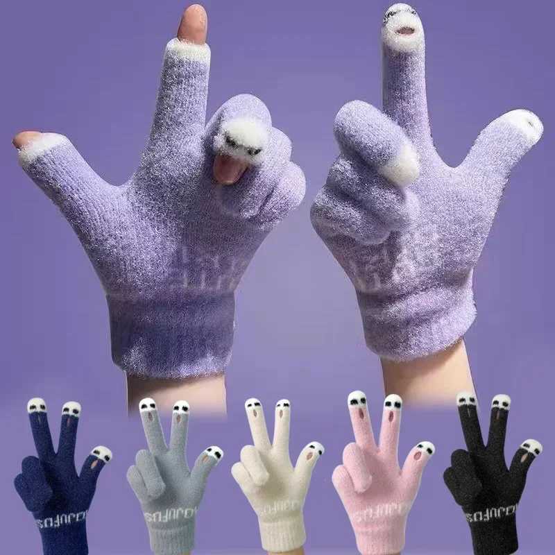 Open Finger Gs Winter Warm Open Finger Gs Female Cute Panda Finger Touchscreen Gs Warm Outdoor Knitted Gs W241026