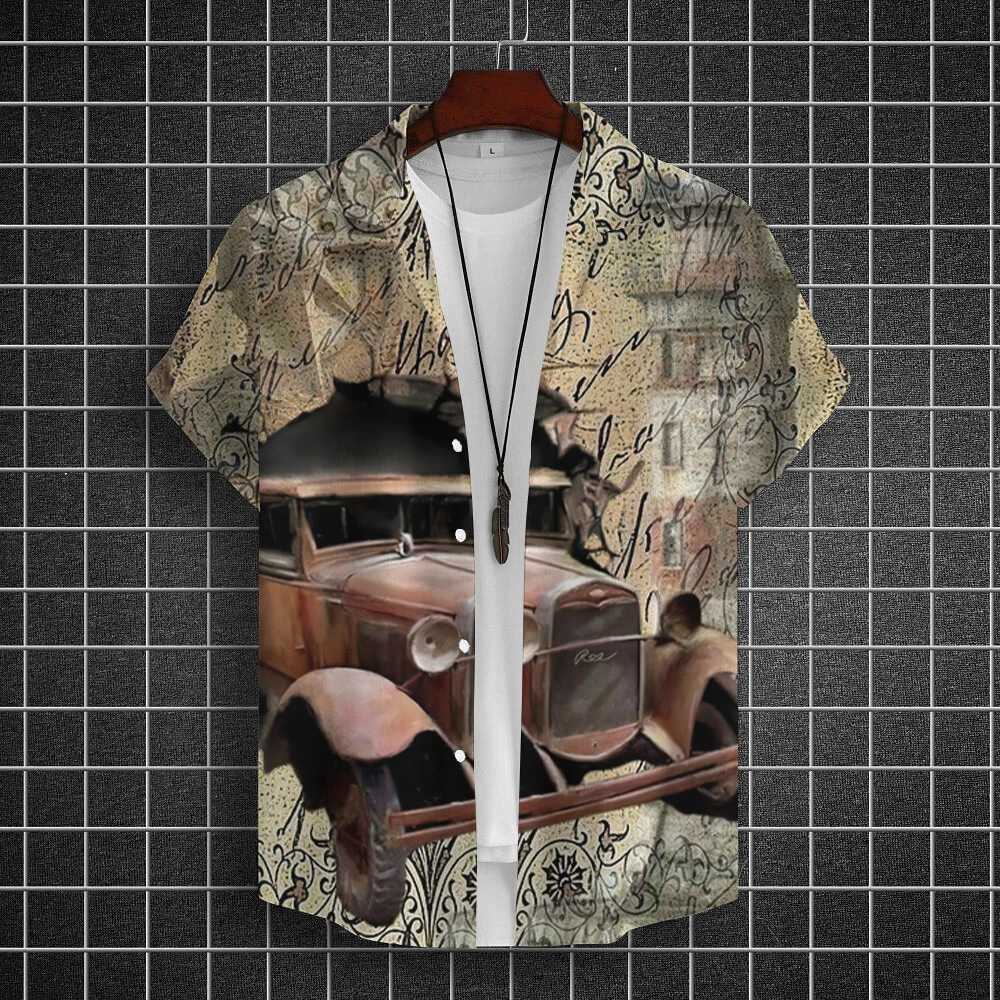 Retro mens motorcycle shirt print Ts car print short Slve top summer mens clothing classic car shirt oversized shirt W241026