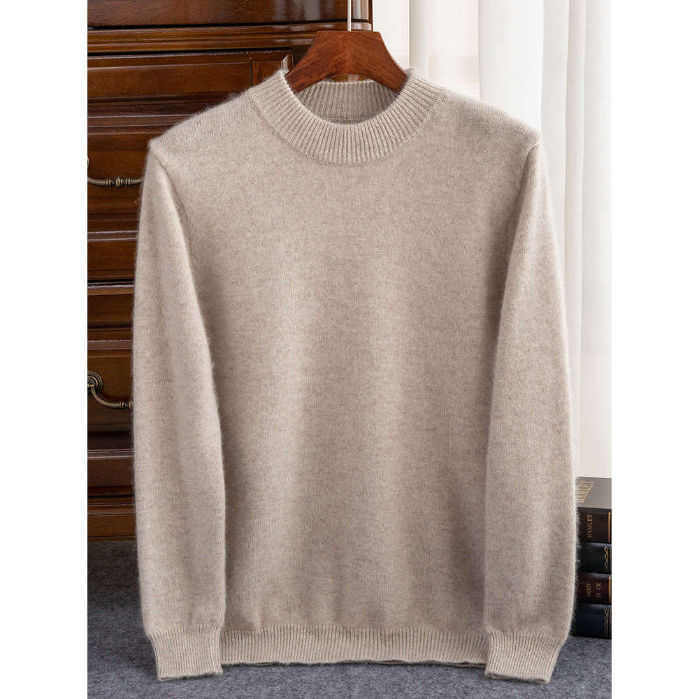 Autumn Winter Thick Sweater 100% Cashmere Long Sleeve Mock-Neck Pullover Warm Pure Color Large Size Knitwear Men Clothing