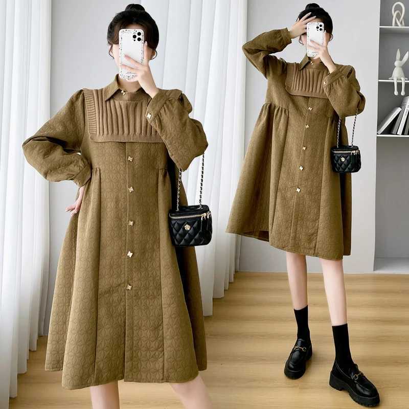 Large size maternity clothing autumn and winter collar fashion maternity A-line dress loose maternity clothing wholesale W241026
