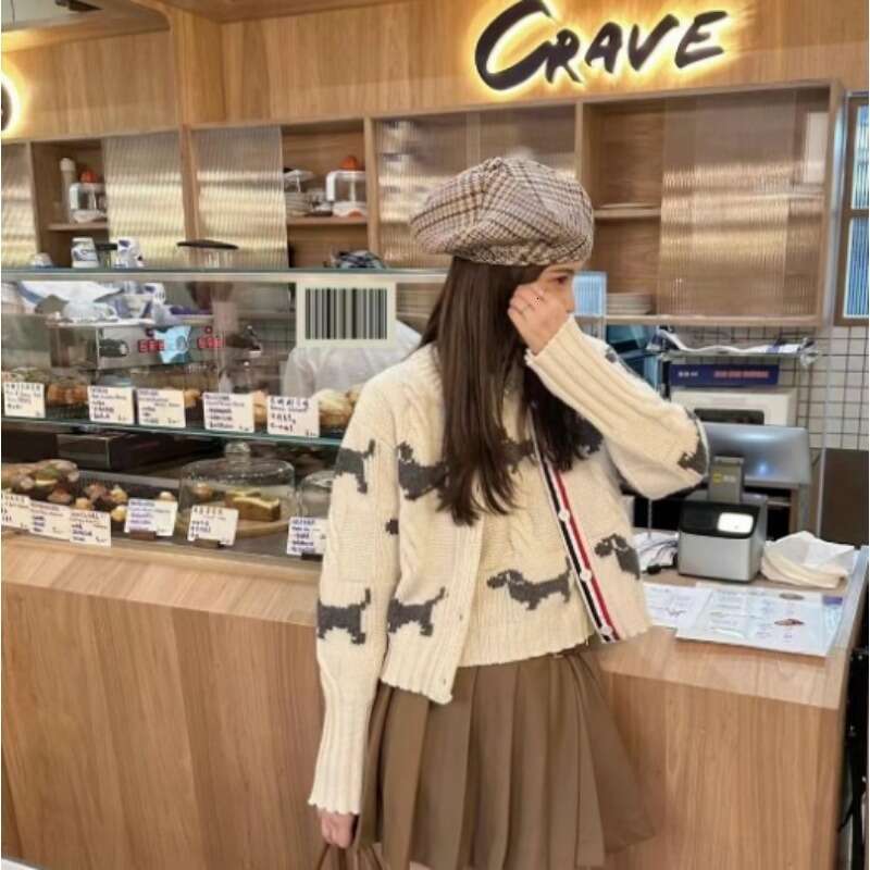 2024 Autumn/Winter Sweater Women New Dog Inlaid Wool Coat Fashion Designer Knitted Cardigan For Women