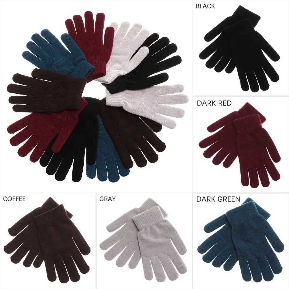 Unisex winter ribbed knitted full finger Gs basic thick plush lining gloves with magic hot wrist warmth for women W241026