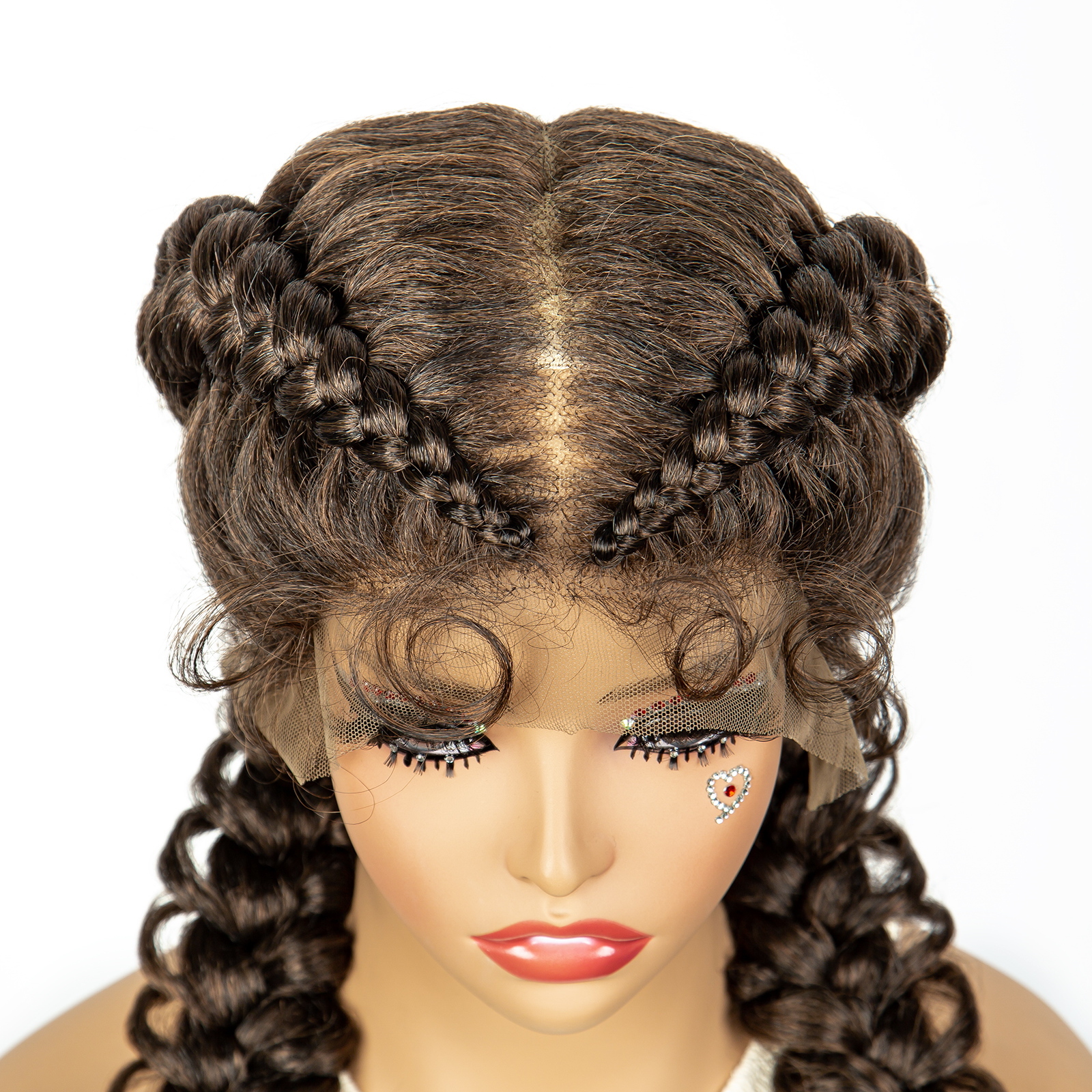 1B/30 Dark Brown Synthetic Lace Frontal Dutch Box Braided for Black Women Fishtail Braids with Baby Hair Cornrow Wigs