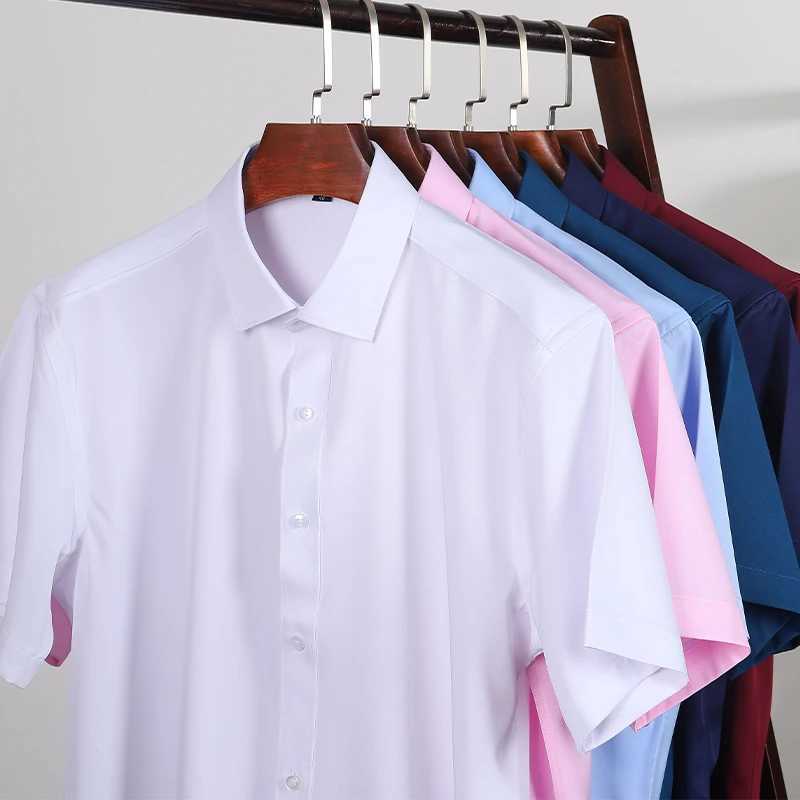 Mens short SLV shirt bamboo fiber casual non-woven spring and summer shirt high-quality slim fit dress W241026