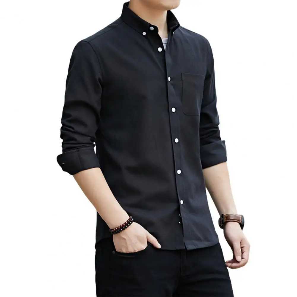 New mens long slip casual Oxford cloth shirt for weight loss smooth silhouette Korean style shirt W241026