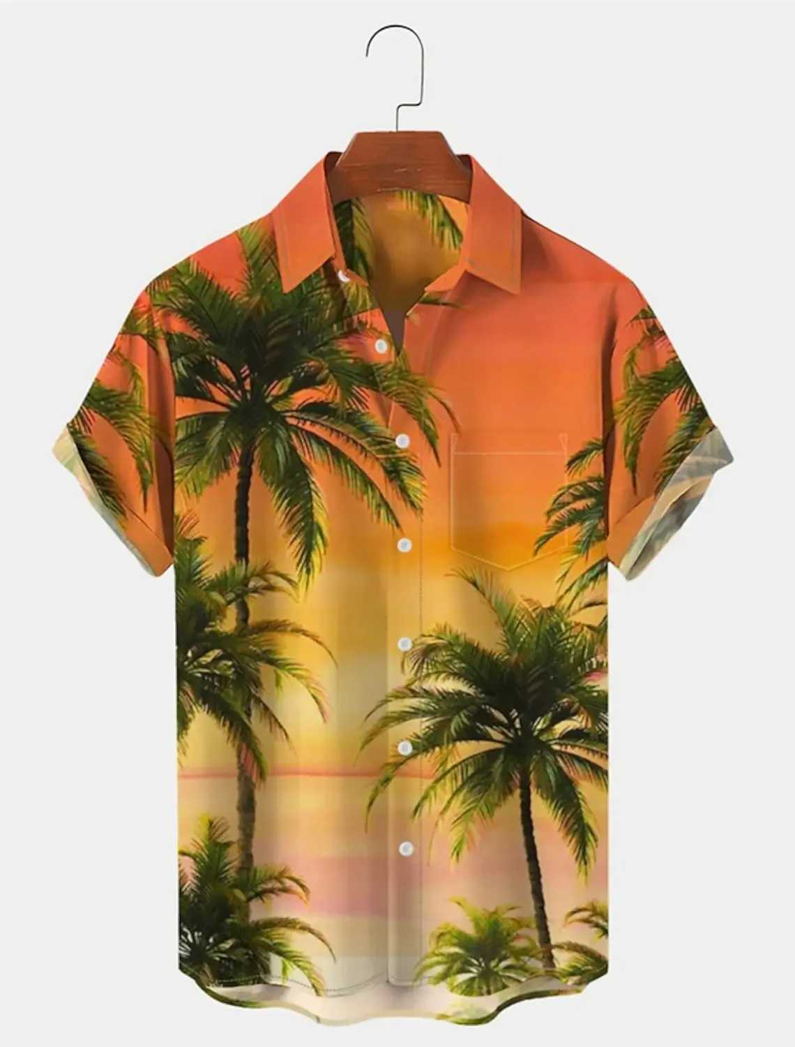 Mens summer Haian shirt graphic print palm Tr revolving door outdoor short sleeved Slves button printed clothing W241026