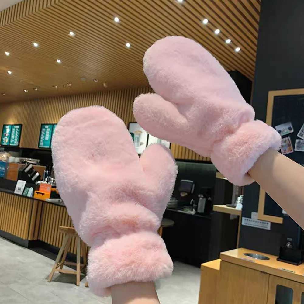 Warm Plush Thick Warm Womens Gs Winter Plus Warm Fluffy Gloves Womens and Childrens Full Fingers Gs Girls Plush Gloves W241026