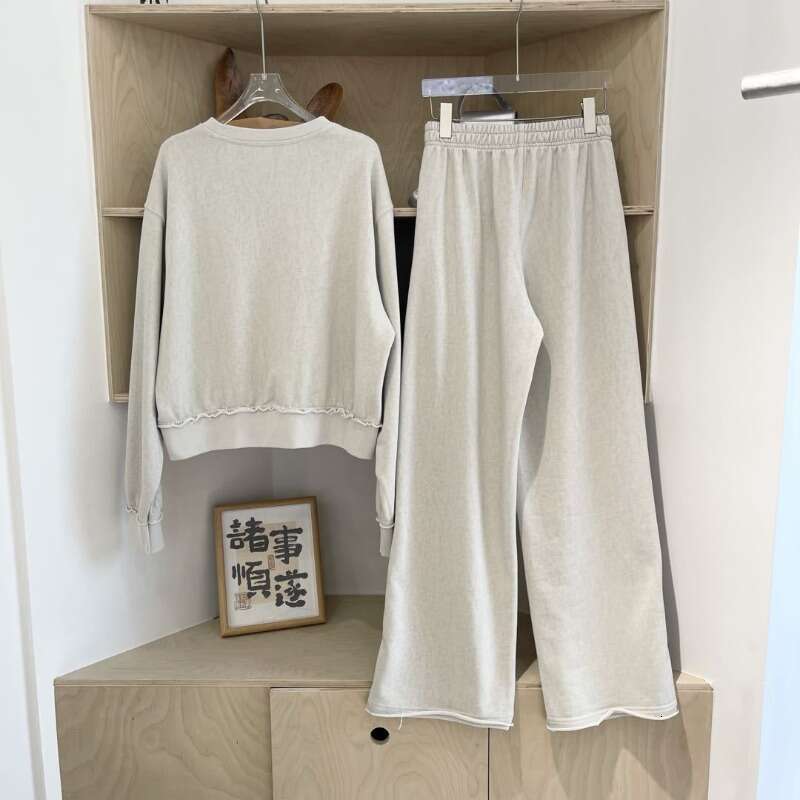 2024 Autumn New Women's Casual Versatile Slimming Letter Round Neck Sweatshirt+Wide Leg Pants Two Piece Sets Womens Outifits