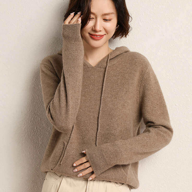 Aliselect High Quality 100% Cashmere Hoodies Insert Pocket Thick Sweater Women's Pullover Loose Warm Comfort Tops Clothing