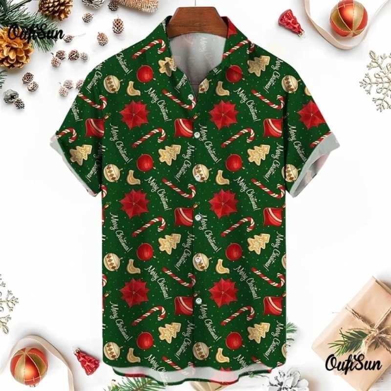 Christmas New Year gingerbread Christmas Haian shirt mens 3D snowman print short sleeved loose mens clothing W241026