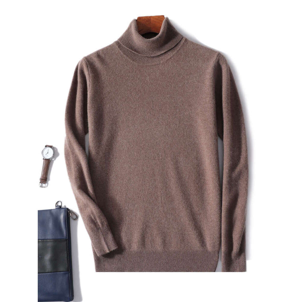 Aliselect 100% Pure Merino Wool Men Pullover Turtleneck Knitwear Jerseys Spring Autumn Winter Warm Cashmere Jumper Sweater Tops