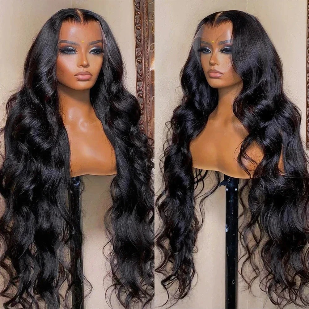 30 40 Inch Front 200 Density 13x6 HD Transparent Body Wave Lace Frontal Human Hair Wig PrePlucked Glueless For Women