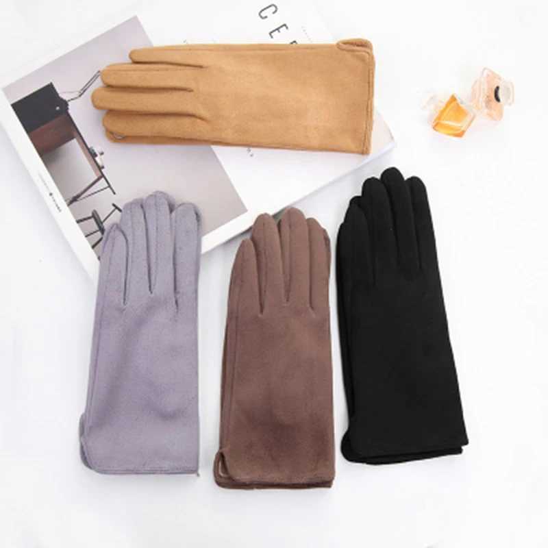 Womens Winter Plus Velvet Thick Warm Touch Screen Gs Elegant Pearl Suede Windproof Full Finger Bicycle Driving Gs K43 W241026