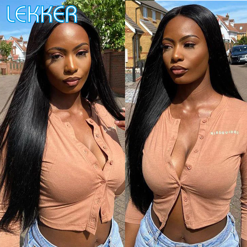 Lekker Bone Straight 4x4 Closure Lace 100% Human For Women Glueless Brazilian Remy Natural Black Hair Free Long Wigs