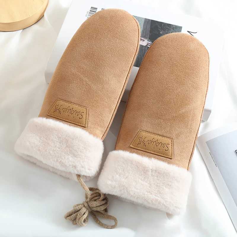 Winter womens warm thick wool velvet suspender Gs cute glass sweet cold protective gloves W241026