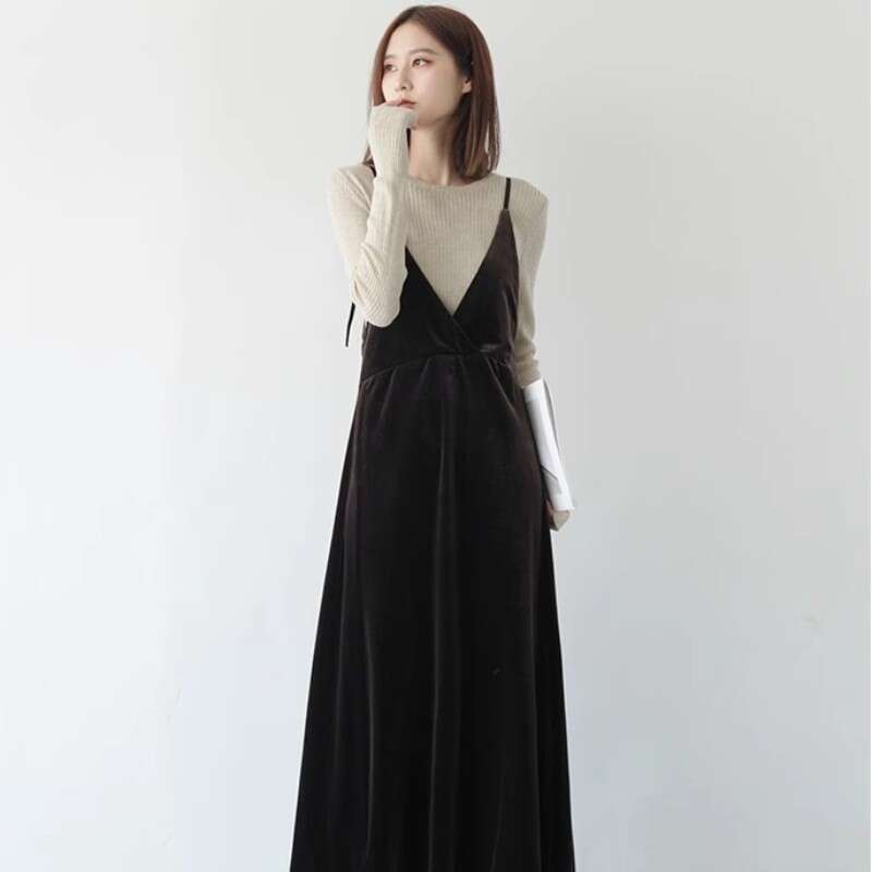 Suspended Veet Dress For Women 2023 Autumn/Winter New Design Sense Large V-Neck Elegant And Unique Slim Fit Mid Length Small B