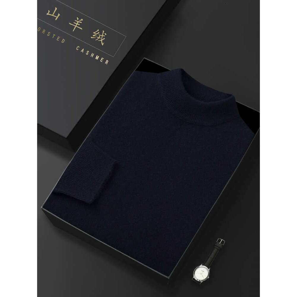 Men's Half-High Collar 100% Sweater Autumn Winter Basic Long Sleeve Pullover Cashmere Knitwear Soft Warm Comfy Clothing