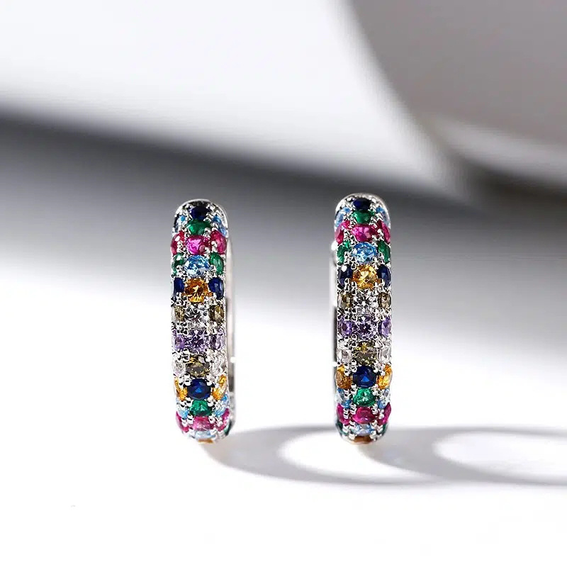 925 sterling silver colored zircon earrings women hip hop street diamond crystal earrings hollow design 18K diamond Stud earrings luxury jewelry